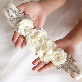 Καυτή πώληση του γάμου ζώνη του μεταξιού αυξήθηκε ζώνη νυφικό rhinestone μαργαριταριών λουλούδι ζώνη νυφικά φόρεμα διακοσμημένο με χάντρες χειροποίητο τριαντάφυλλο γαμήλια ζώνη