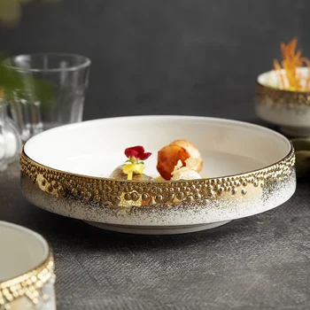 Κεραμικό Στρογγυλό Επιτραπέζια σκεύη Οικιακής Υψηλός-πόδι Μπολ High-end Εστιατόριο Σαλάτα Μπολ με Φρούτα Καλλιτεχνική Σύλληψη Πιάτο Fusion Πιάτο