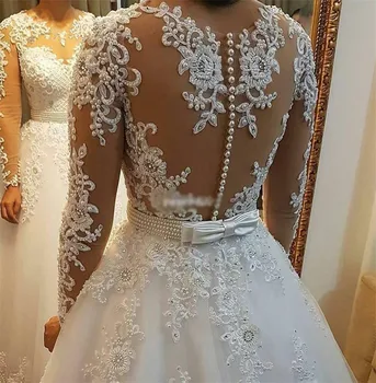 Μαργαριτάρια Χάντρες 2 σε 1 Βραζιλία Γαμήλιο Φόρεμα 2020 Vestido De Novia Appliques Δαντελλών Αποσπώμενη Τρένο Φορέματα Ενός γραμμών Γάμου W0278